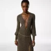 Long V-Neck Dress with Open Back