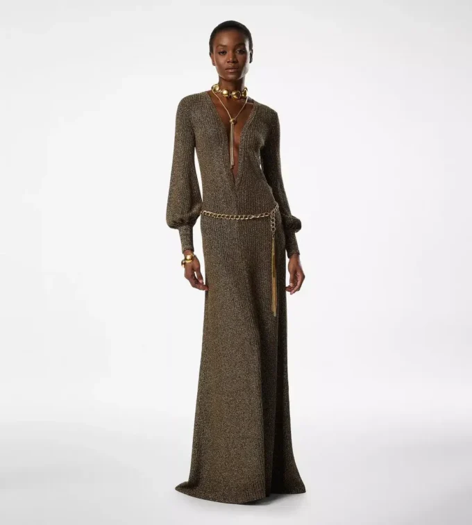 Long V-Neck Dress with Open Back