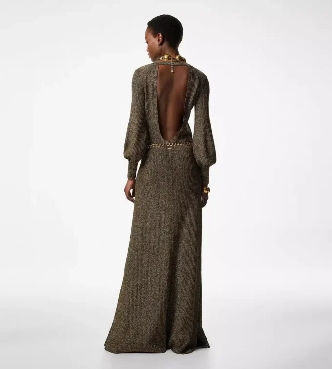 Long V-Neck Dress with Open Back