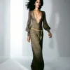 Long V-Neck Dress with Open Back