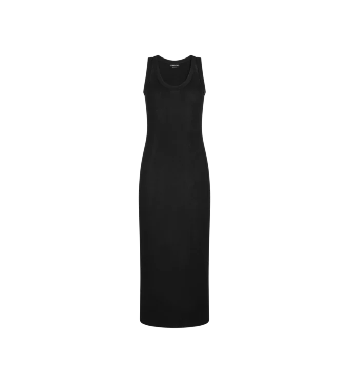 Micro Sequins Embellished Rib Mid-Length Tank Dress