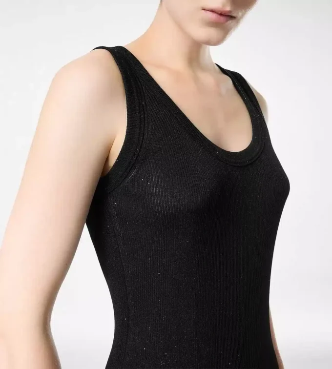 Micro Sequins Embellished Rib Mid-Length Tank Dress