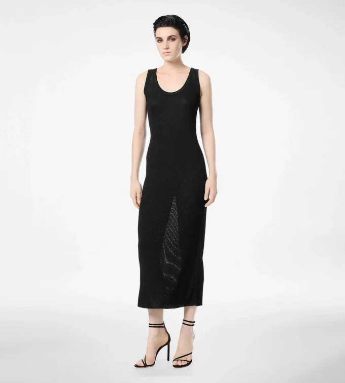 Micro Sequins Embellished Rib Mid-Length Tank Dress