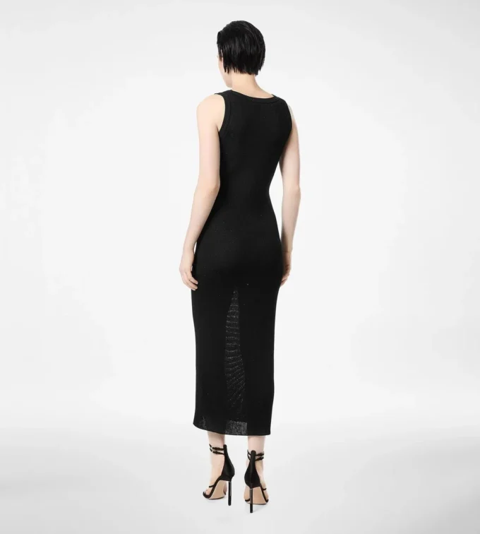 Micro Sequins Embellished Rib Mid-Length Tank Dress