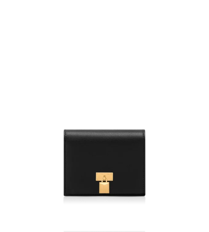 Natural Grain Leather Padlock Compact Wallet