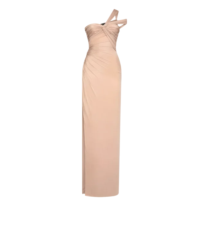 One Shoulder Twist Front Evening Dress