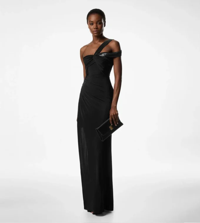 One Shoulder Twist Front Evening Dress