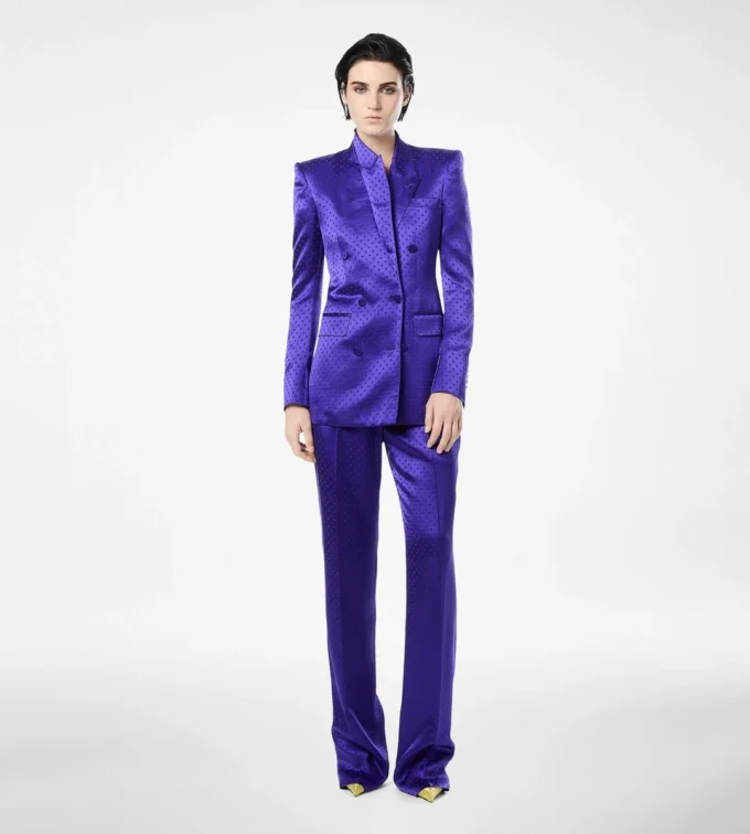 Polka Dot Jacquard Pleated Straight Pants
