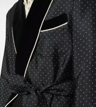 Polka Dot Silk Shawl Collar Robe