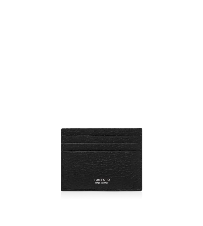Printed Deer Leather Elongated T Line Card Holder with Central Pocket