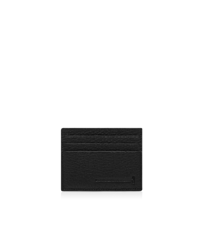 Printed Deer Leather Elongated T Line Card Holder with Central Pocket