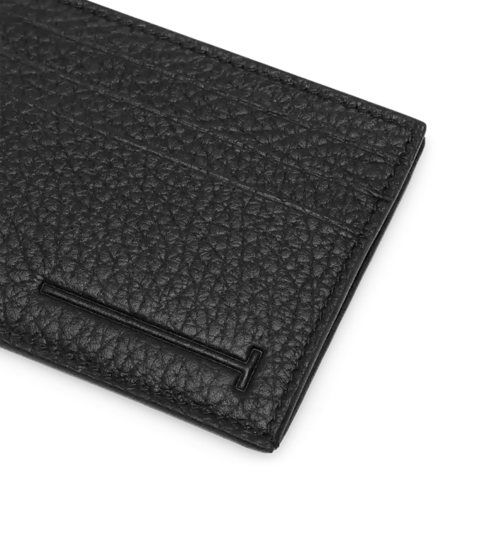 Printed Deer Leather Elongated T Line Card Holder with Central Pocket