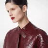 Printed Leather and Washed Duchesse Biker Coat