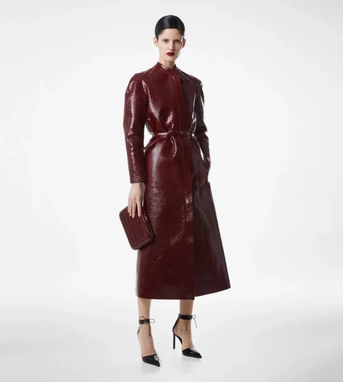 Printed Leather and Washed Duchesse Biker Coat