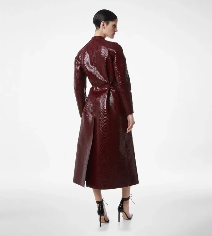 Printed Leather and Washed Duchesse Biker Coat