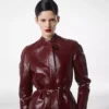 Printed Leather and Washed Duchesse Biker Coat