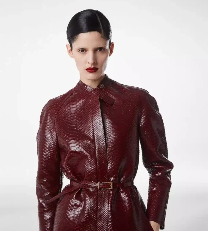 Printed Leather and Washed Duchesse Biker Coat