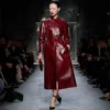 Printed Leather and Washed Duchesse Biker Coat