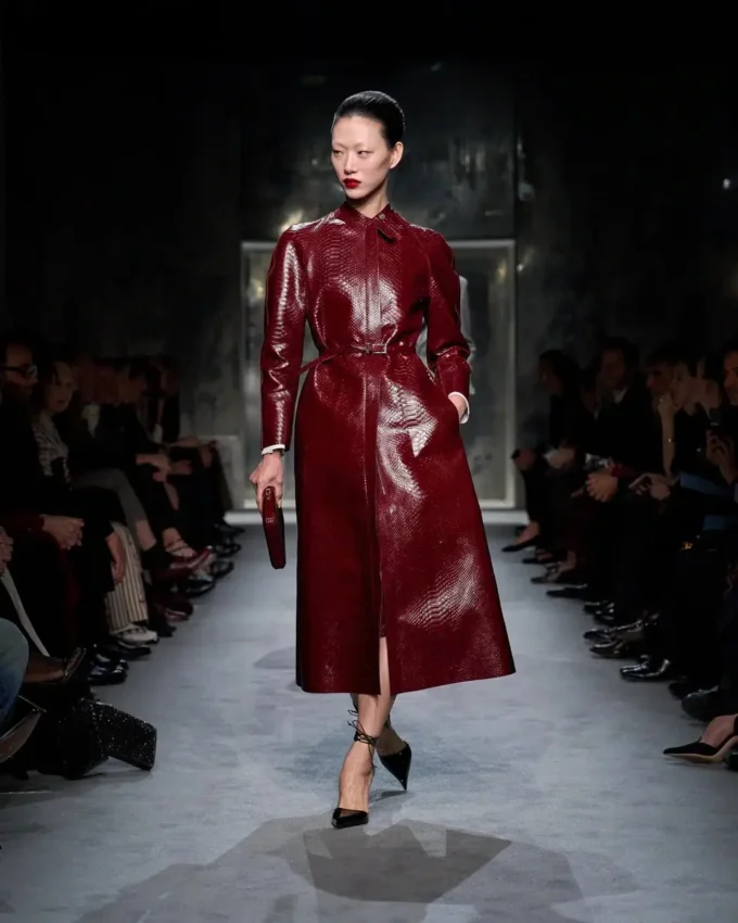Printed Leather and Washed Duchesse Biker Coat