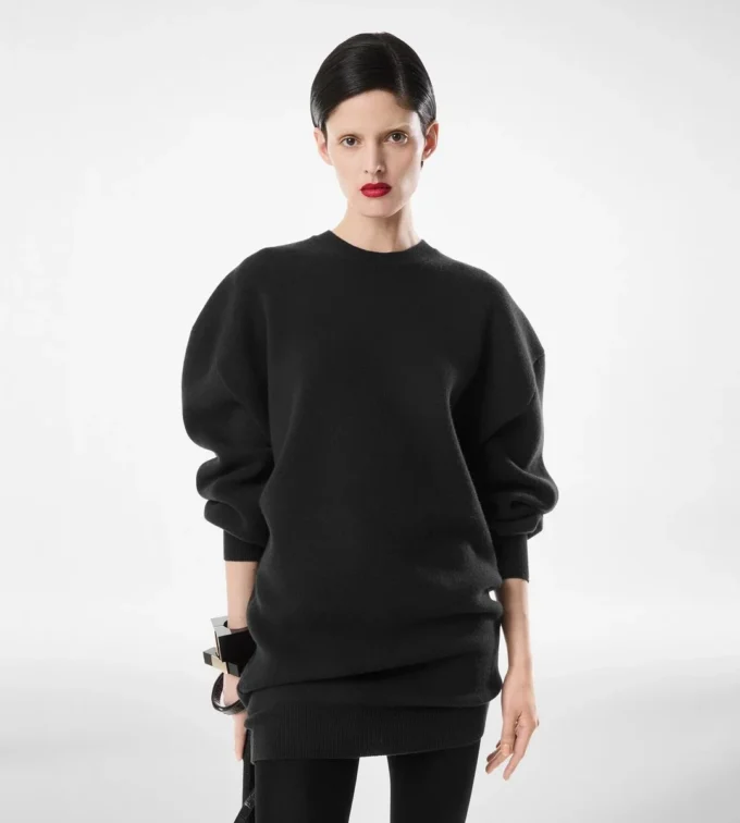 Sculptural Wool Cashmere Sweatshirt Mini Dress