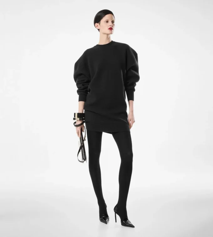 Sculptural Wool Cashmere Sweatshirt Mini Dress