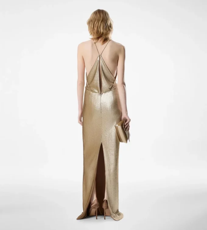 Sequin Embroidery V-Neck Evening Dress with Cut Out