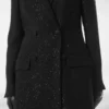 Sequined Wool Blend Crepe Double Breasted Coat