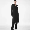 Sequined Wool Blend Crepe Double Breasted Coat