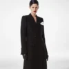 Sequined Wool Blend Crepe Double Breasted Coat