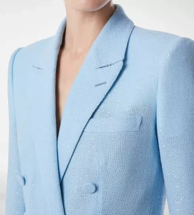 Sequined Wool Blend Crepe Double Breasted Jacket Sequined Wool Blend Crepe Double Breasted Jacket
