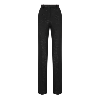 Sequined Wool Blend Crepe Tailored Straight Pants