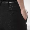 Sequined Wool Blend Crepe Tailored Straight Pants