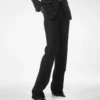 Sequined Wool Blend Crepe Tailored Straight Pants