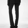 Sequined Wool Blend Crepe Tailored Straight Pants