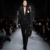 Sequined Wool Blend Crepe Tailored Straight Pants