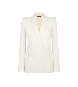 Shadow Stripe Wool Silk Double Breasted Peak Lapel Jacket