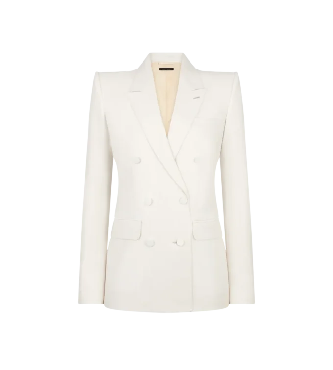 Shadow Stripe Wool Silk Double Breasted Peak Lapel Jacket