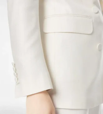Shadow Stripe Wool Silk Double Breasted Peak Lapel Jacket
