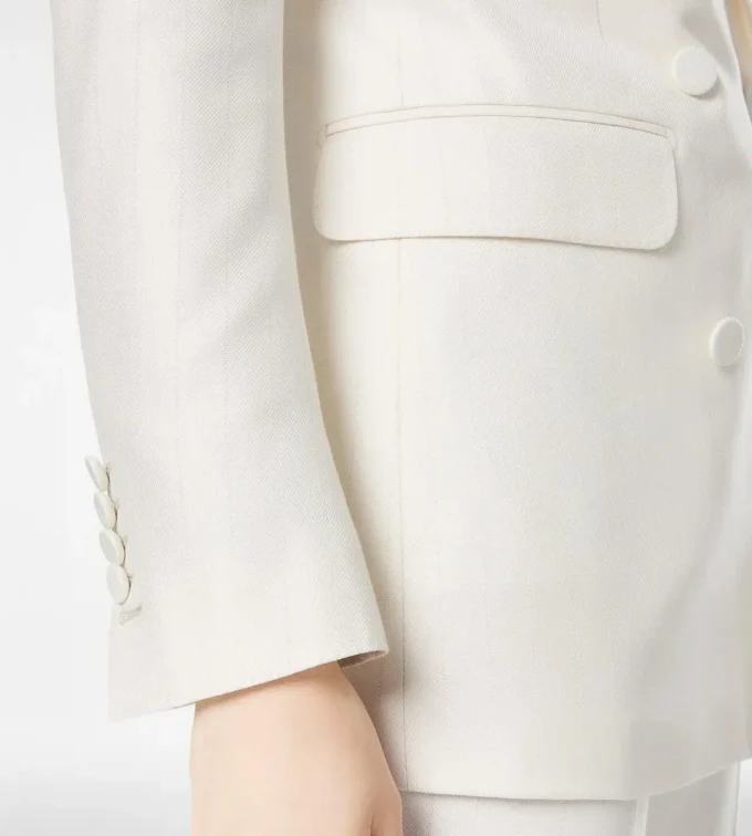 Shadow Stripe Wool Silk Double Breasted Peak Lapel Jacket