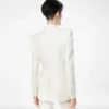 Shadow Stripe Wool Silk Double Breasted Peak Lapel Jacket