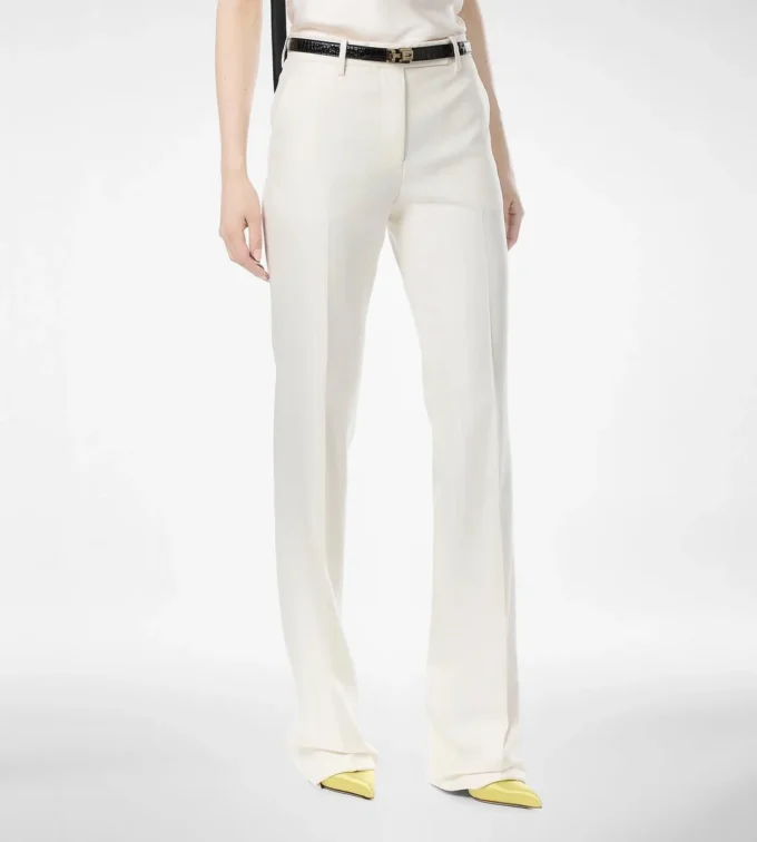 Shadow Stripe Wool Silk Tailored Straight Pants