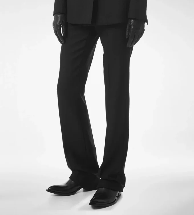Sharp Herringbone Tailored Straight Pants