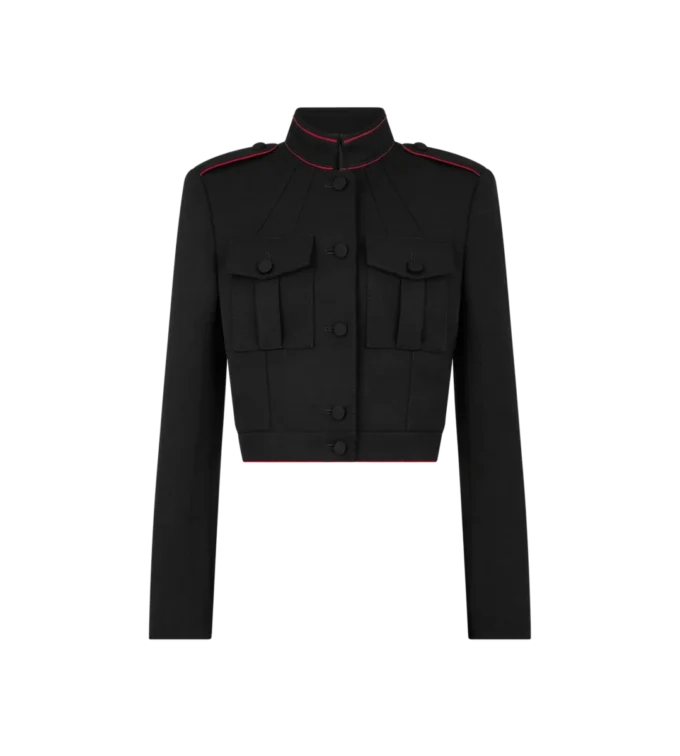 Sharp Wool Gabardine Officer Jacket with Piping