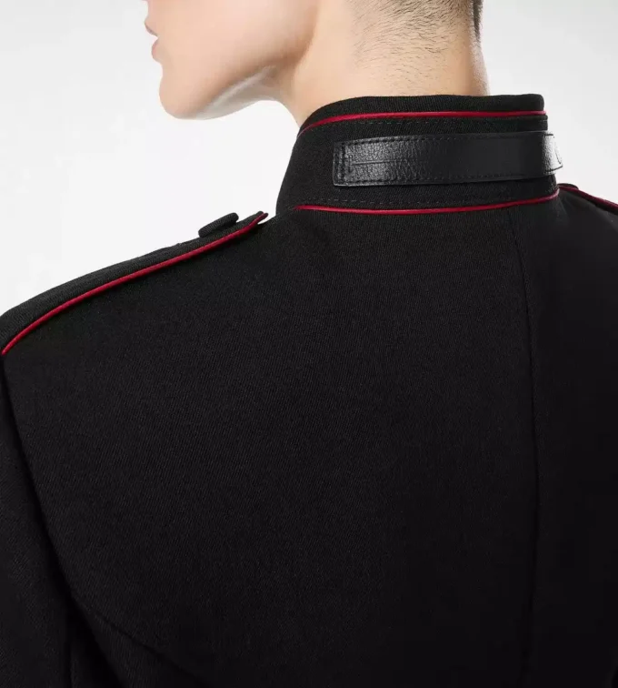Sharp Wool Gabardine Officer Jacket with Piping