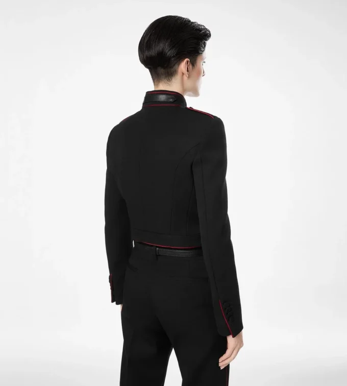 Sharp Wool Gabardine Officer Jacket with Piping
