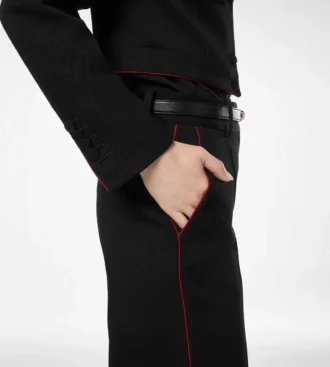 Sharp Wool Gabardine Officer Pants with Piping