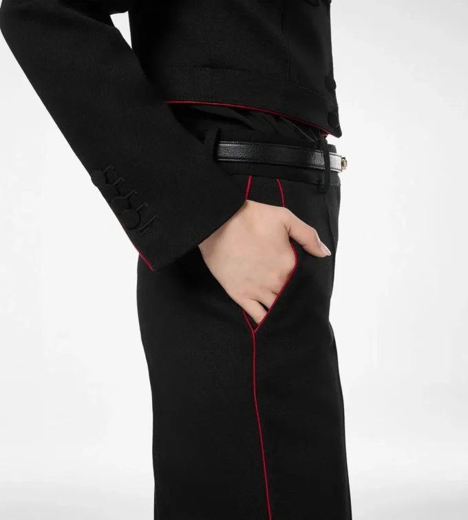 Sharp Wool Gabardine Officer Pants with Piping