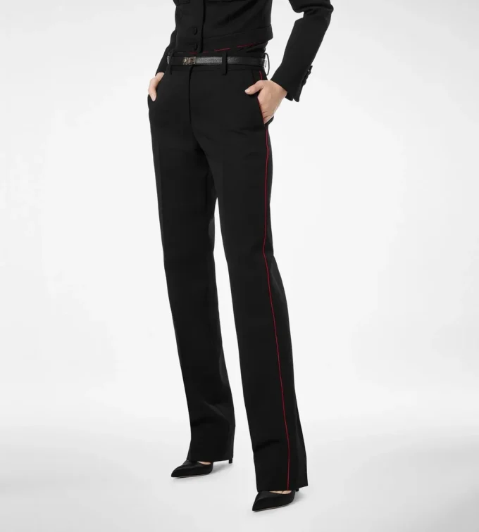 Sharp Wool Gabardine Officer Pants with Piping