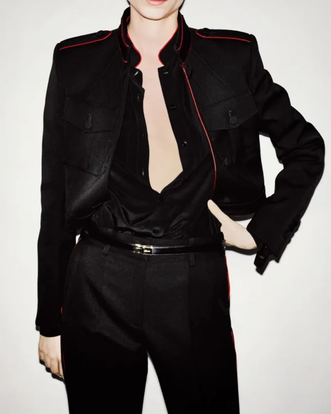 Sharp Wool Gabardine Officer Pants with Piping