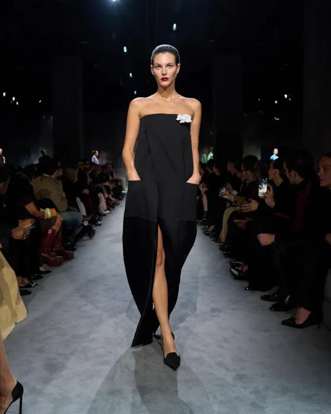 Sharp Wool Strapless Evening Dress